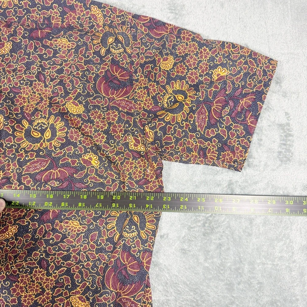 Vintage J.Crew Oarsman Mens Med Short Sleeve Button Down Shirt Batik Floral AOP